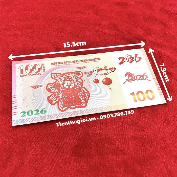 Tiền Lì Xì 100 Dola Macao Hình Con Ngựa 2026